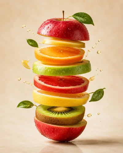 Floating Stack Of Sliced Fresh Fruits