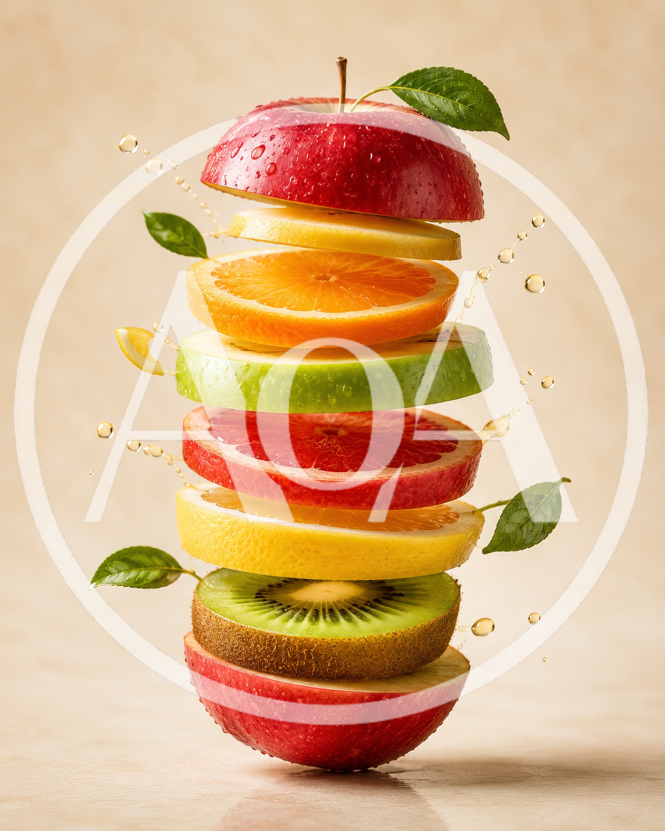 Floating Stack Of Sliced Fresh Fruits