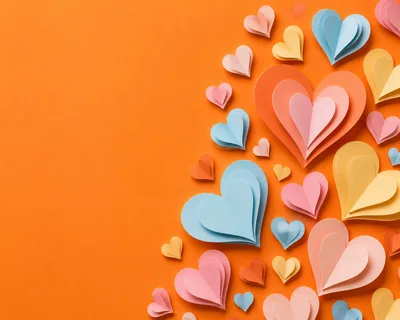 Paper Craft Hearts on Orange Background
