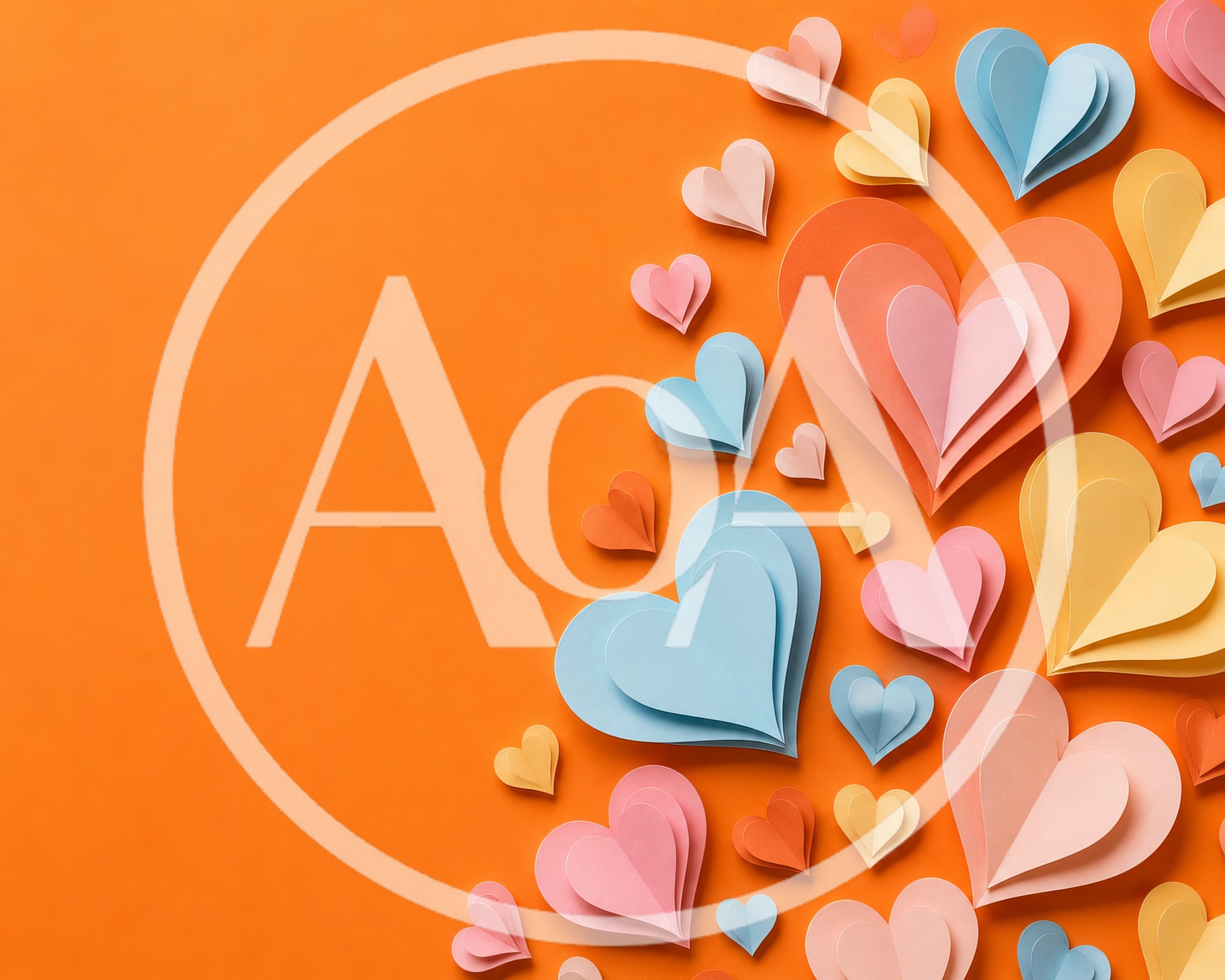 Paper Craft Hearts on Orange Background