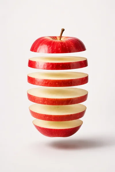 Sliced Red Apple Floating In Mid Air