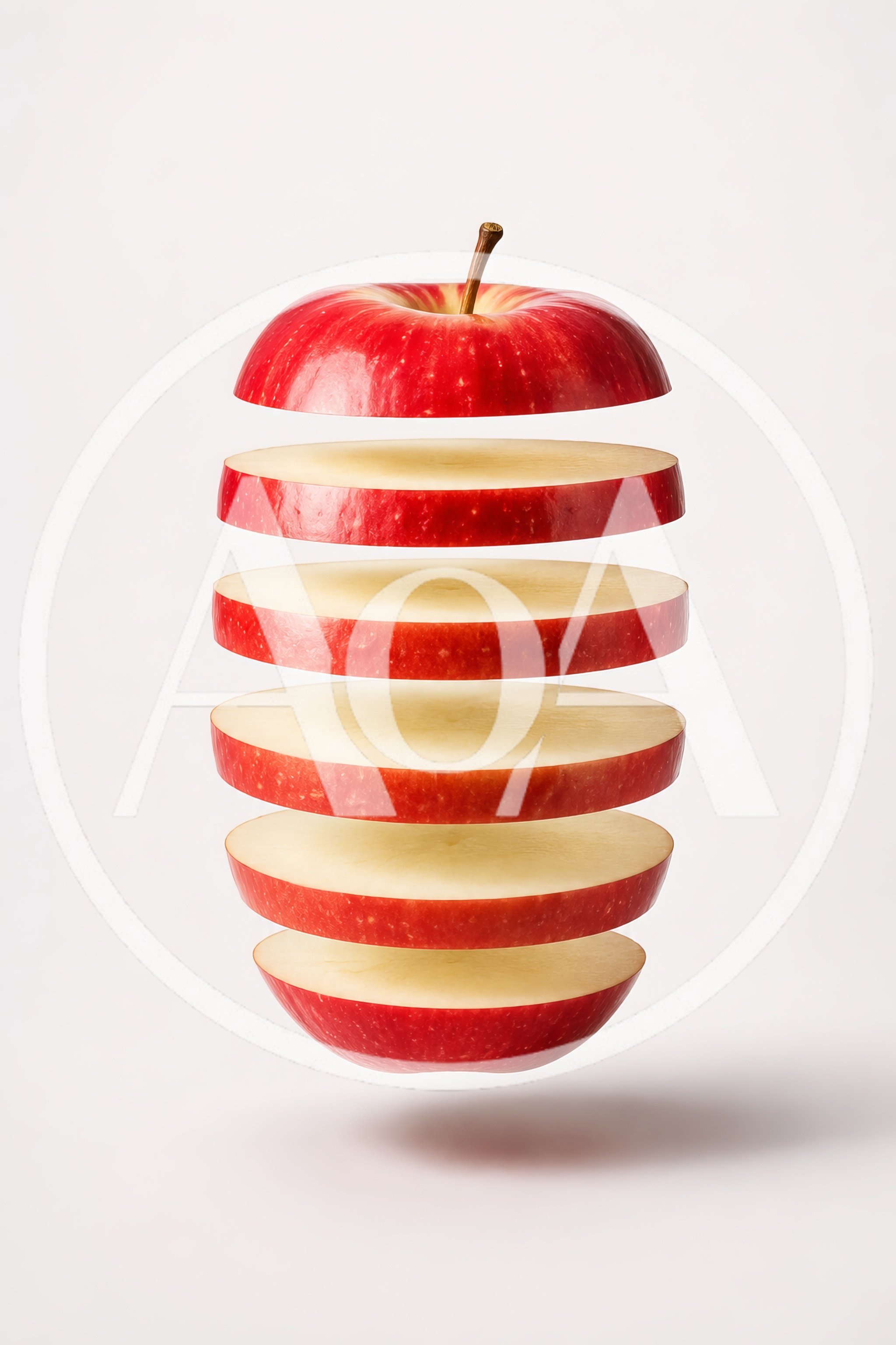Sliced Red Apple Floating In Mid Air