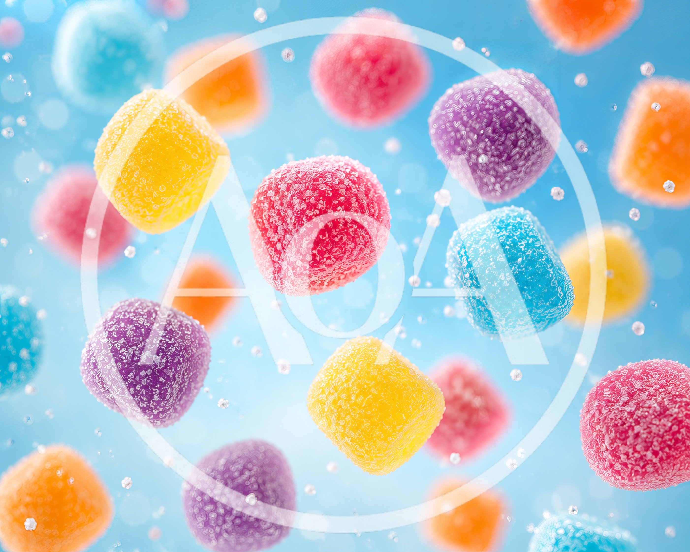 Colorful Sugar Coated Gummy Candies Floating In Air