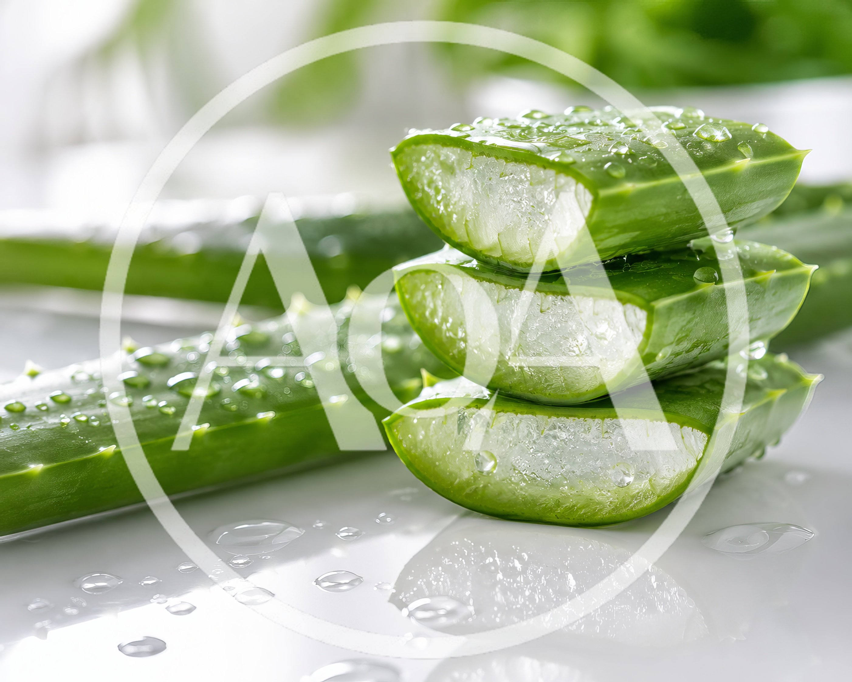 Stacked Fresh Aloe Vera Slices With Water Droplets