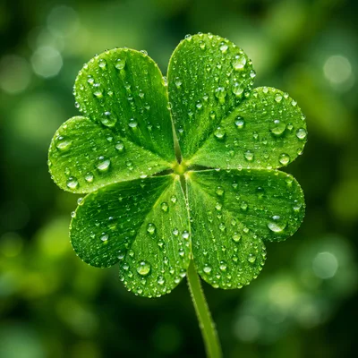 Five Leaf Clover With Dew Drops