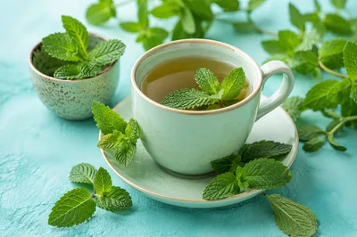 Fresh Mint Tea In A Ceramic Cup