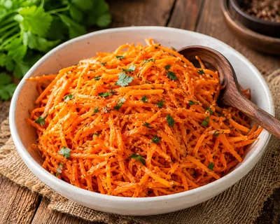 Bowl Of Fresh Shredded Carrot Salad With Herbs
