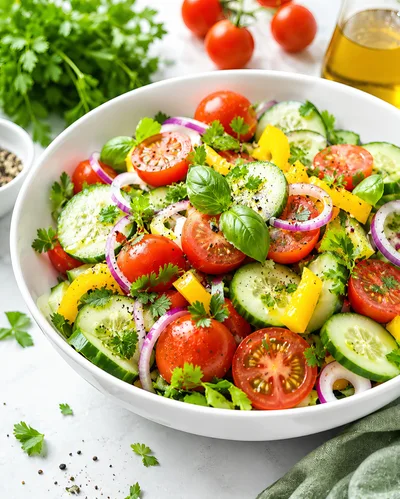 Fresh Vegetable Salad in White Bowl