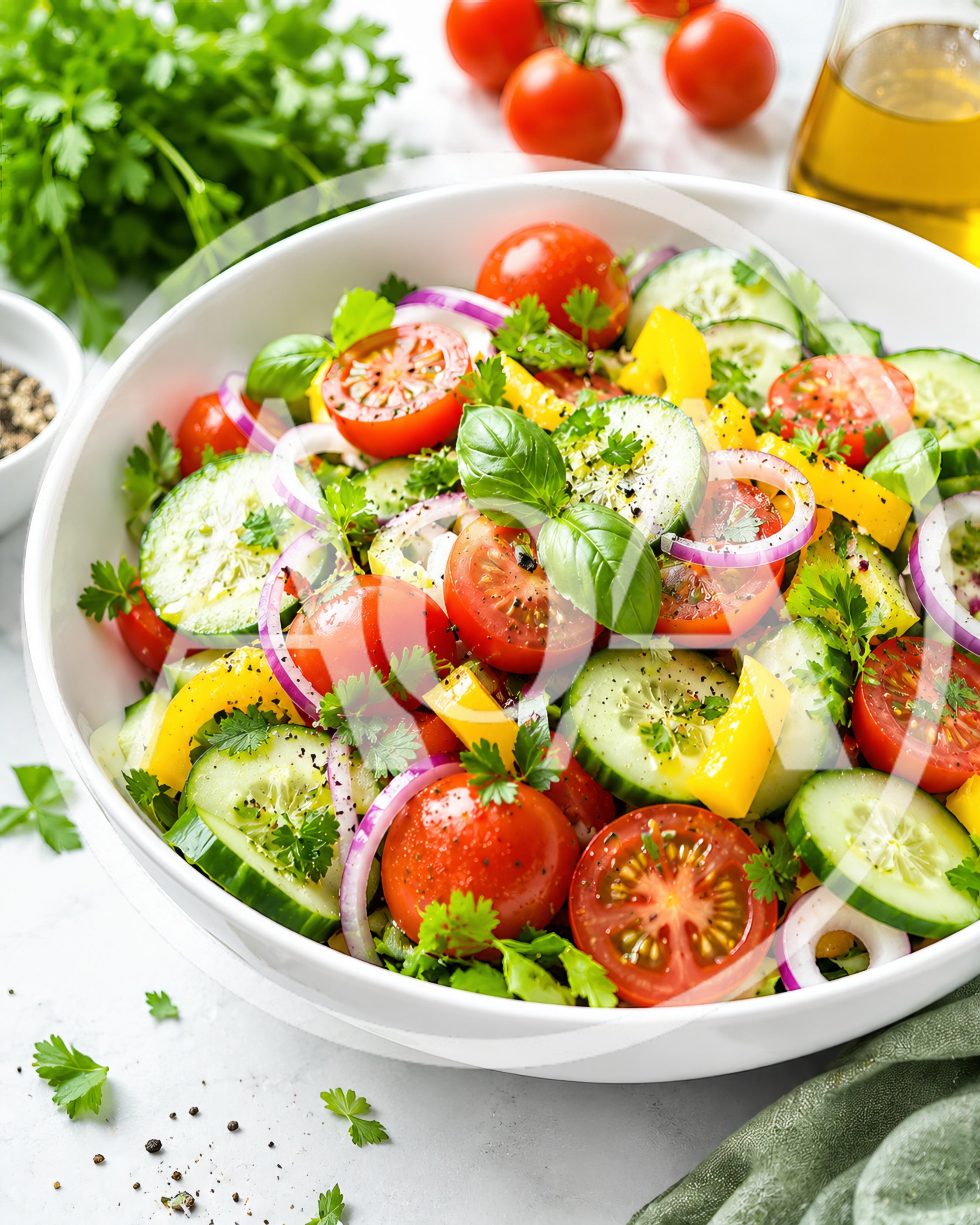 Fresh Vegetable Salad in White Bowl