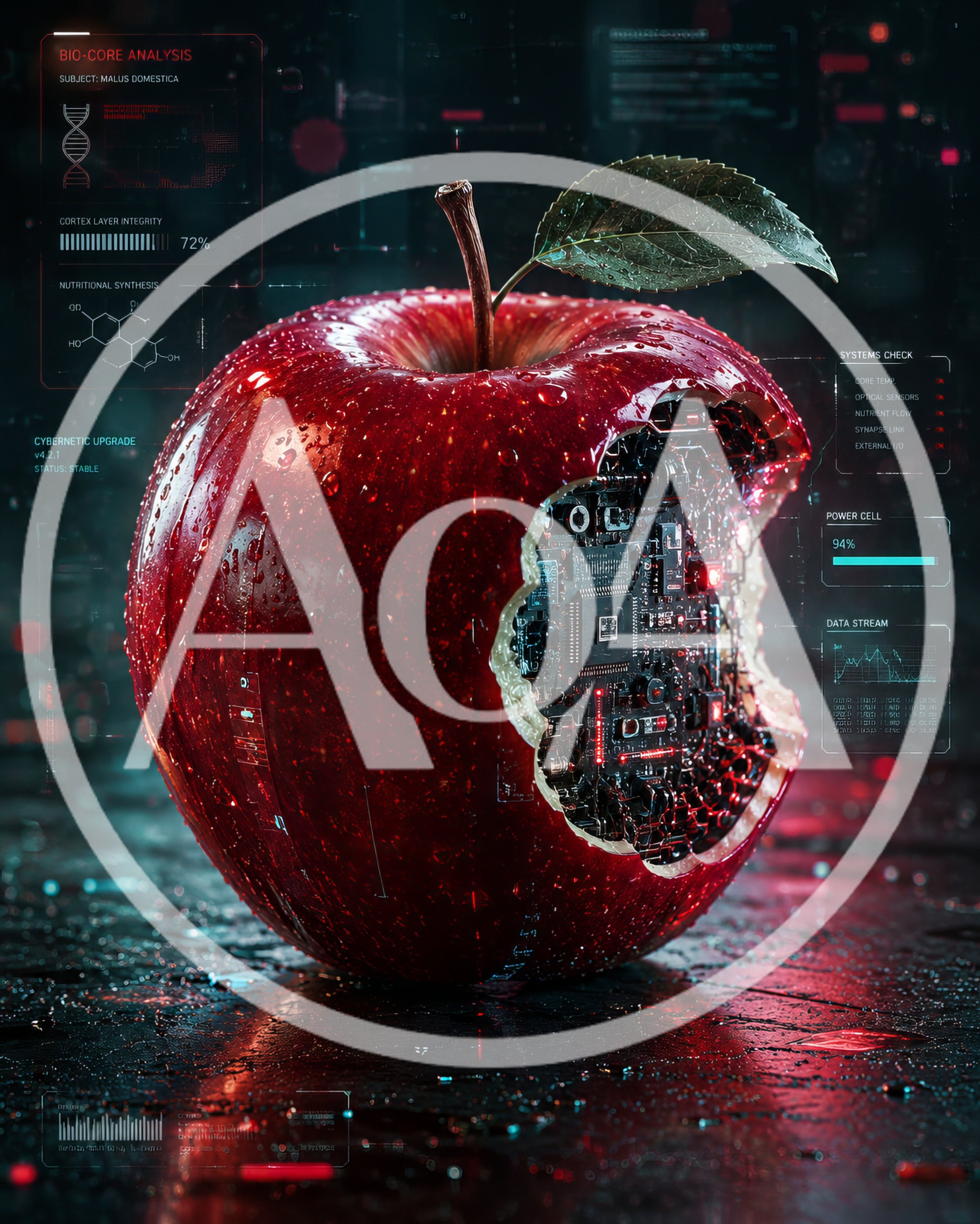 Cybernetic Red Apple With Internal Circuitry