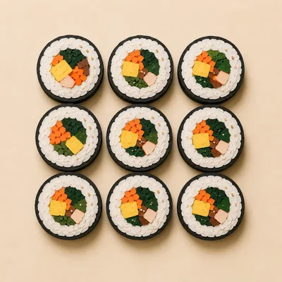 Top View Of Nine Sushi Rolls On Beige Background