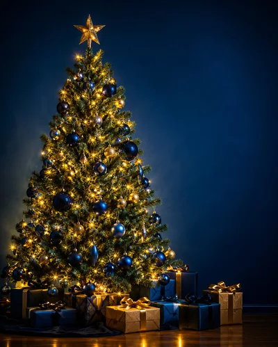 Illuminated Christmas Tree With Wrapped Gifts