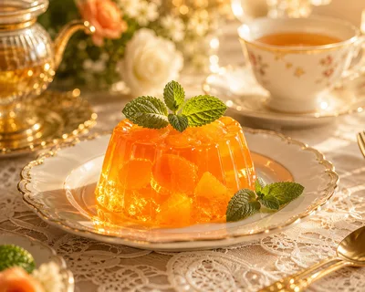 Orange Fruit Jelly Dessert on Elegant Table Setting