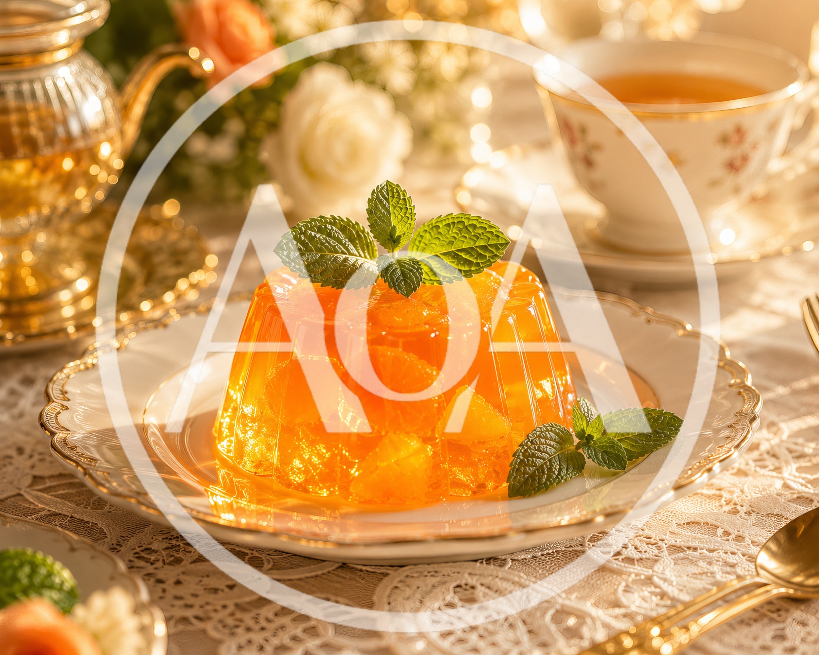 Orange Fruit Jelly Dessert on Elegant Table Setting