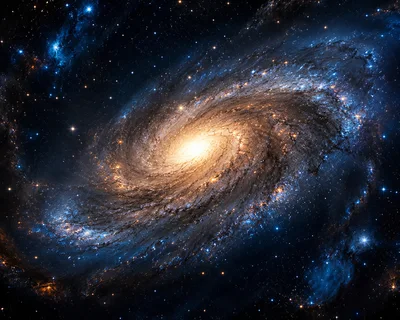 Spiral Galaxy With Glowing Core In Deep Space