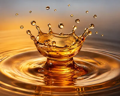 Golden Liquid Crown Splash With Floating Droplets