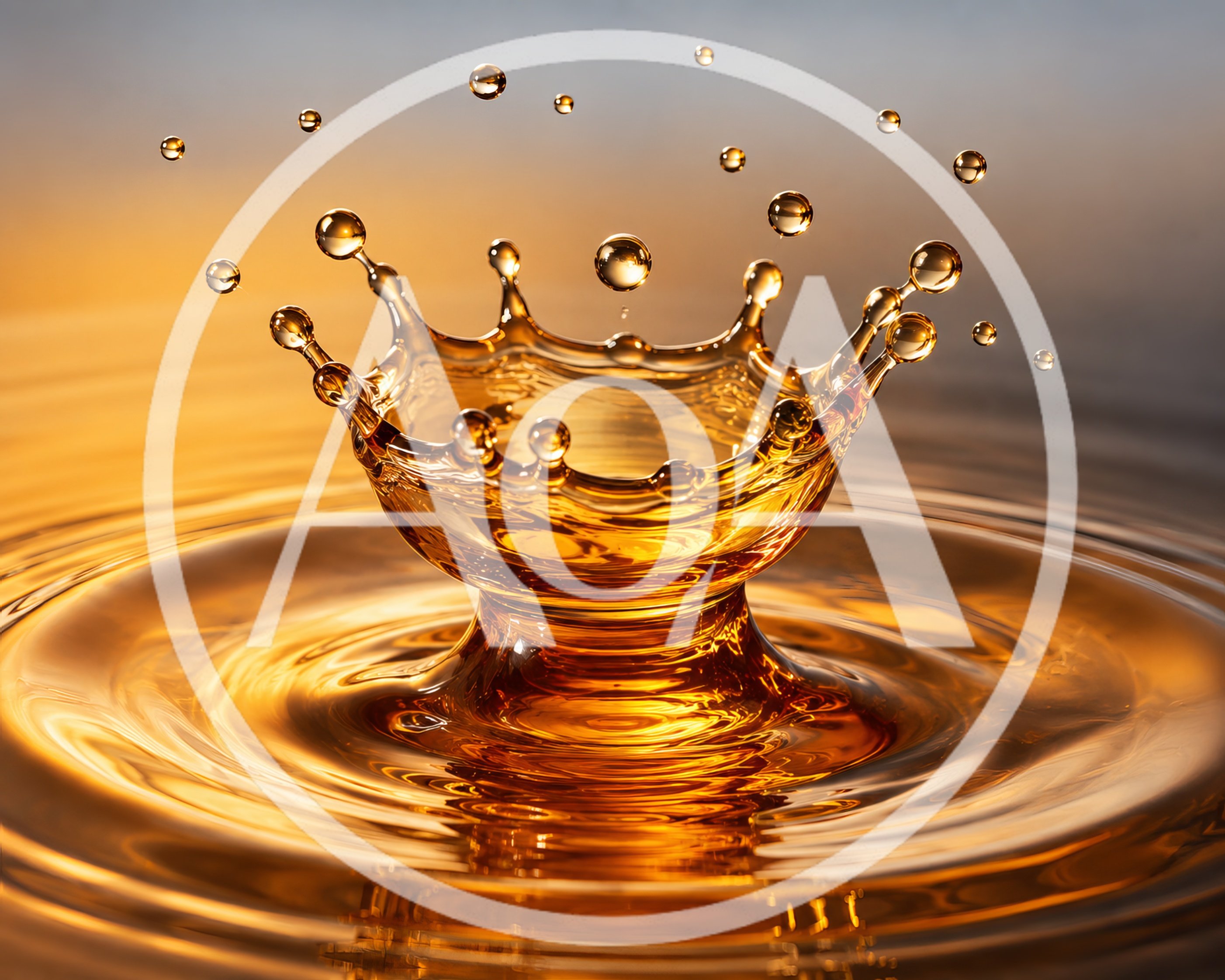 Golden Liquid Crown Splash With Floating Droplets
