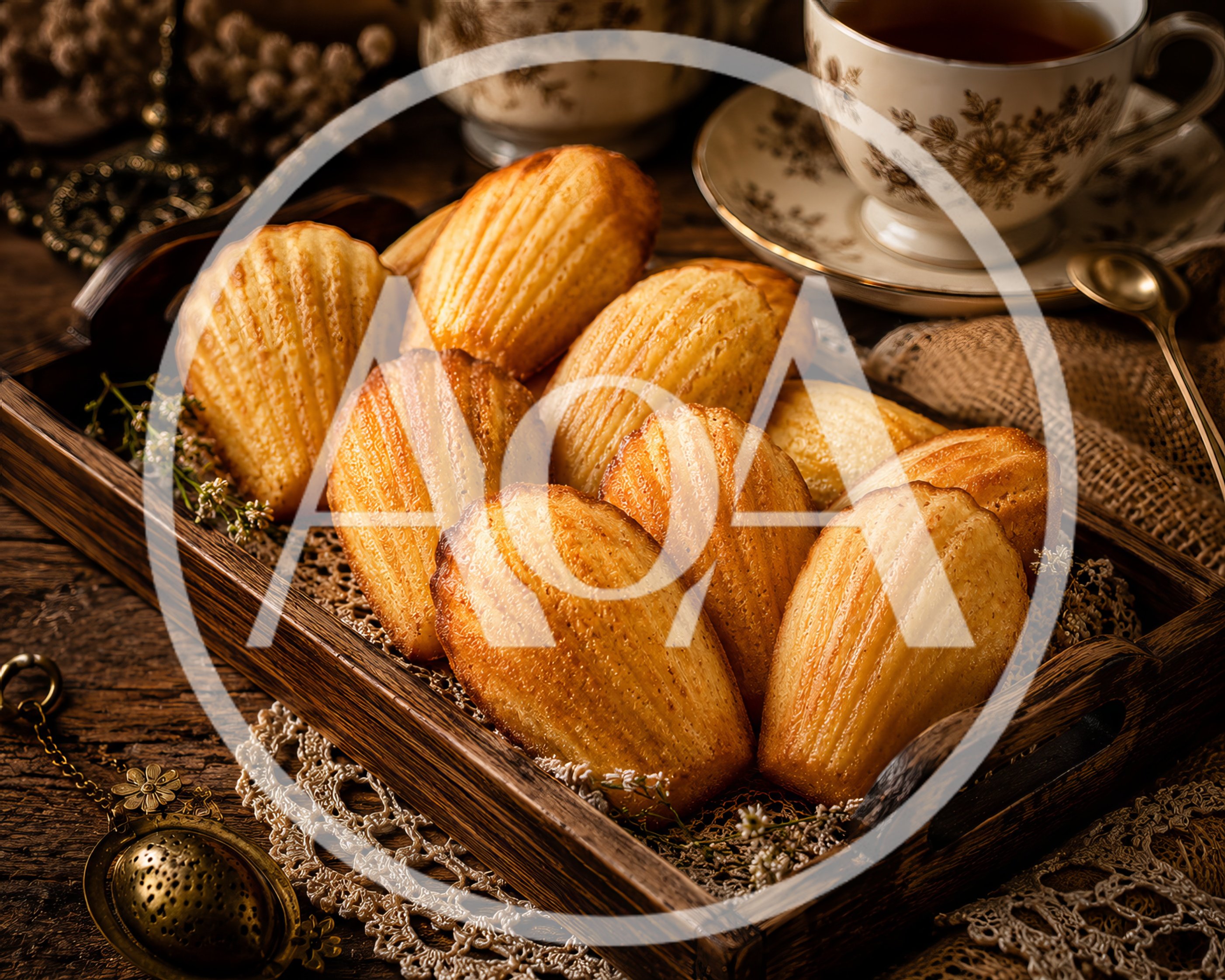Freshly Baked Madeleines Served on a Wooden Tray