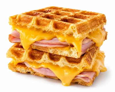Ham and Melted Cheese Waffle Sandwich
