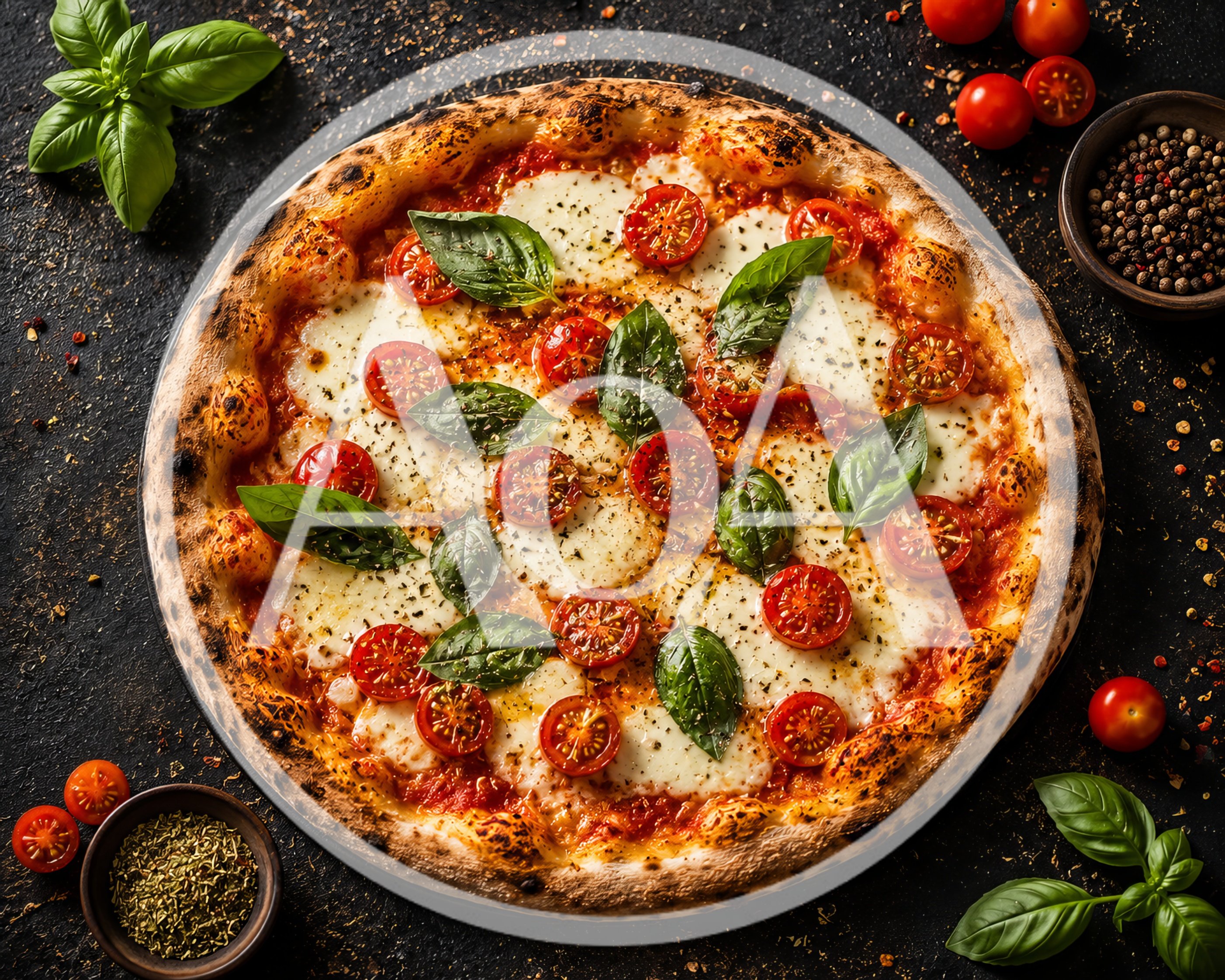 Fresh Margherita Pizza With Cherry Tomatoes And Basil