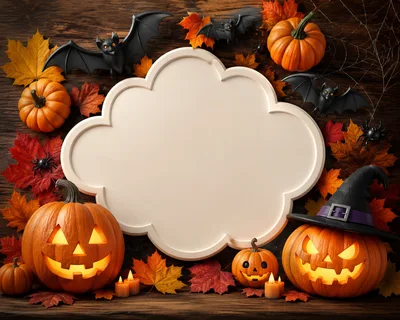 Halloween Background with Blank Frame and Pumpkins