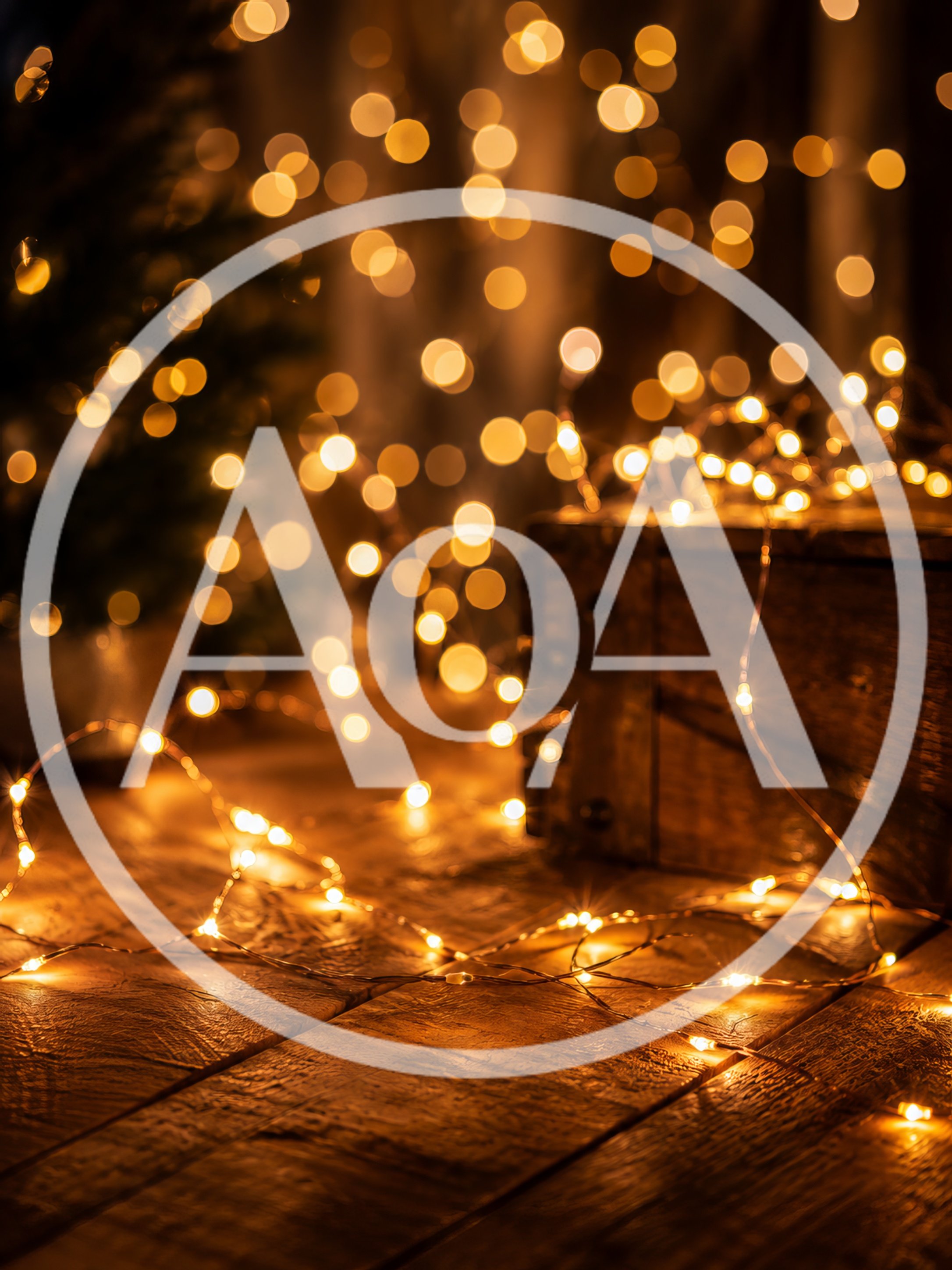 Warm Christmas Fairy Lights On Rustic Wooden Surface