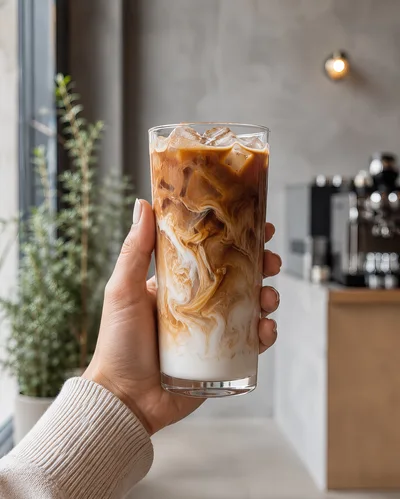 Hand Holding A Glass Of Iced Coffee