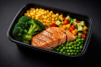 Grilled Salmon Fillet With Steamed Vegetables Meal Prep