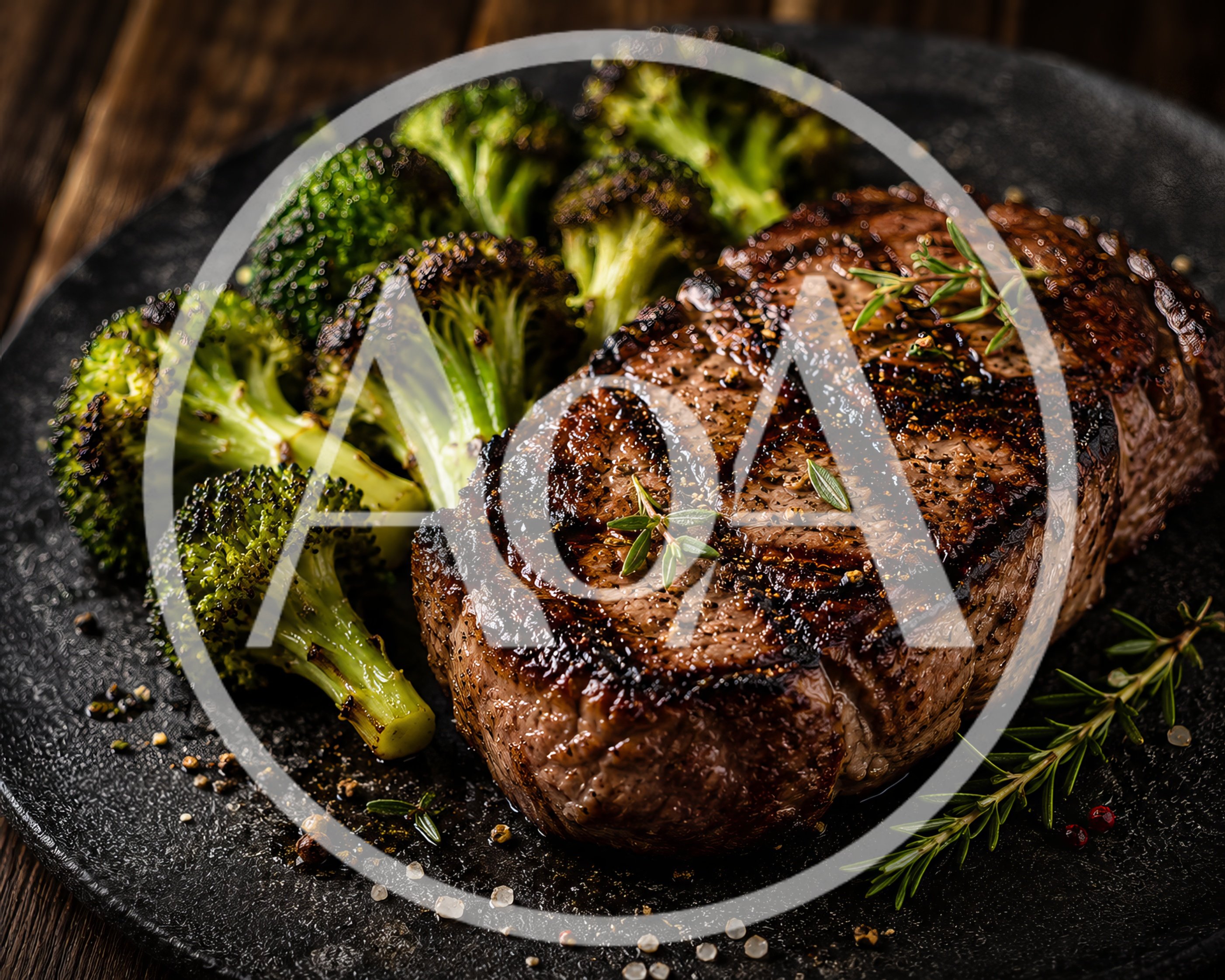 Grilled Beef Steak With Roasted Broccoli And Herbs