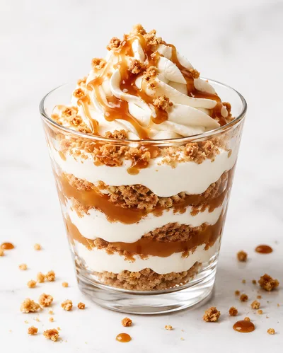 Layered Caramel Cookie Parfait Dessert in Glass