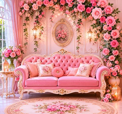 Luxurious Pink Floral Living Room Interior
