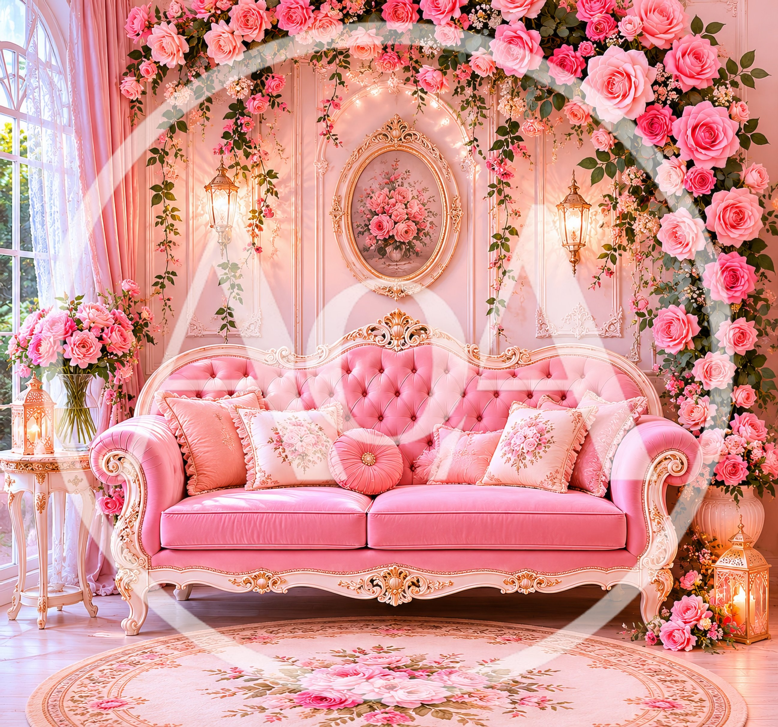 Luxurious Pink Floral Living Room Interior