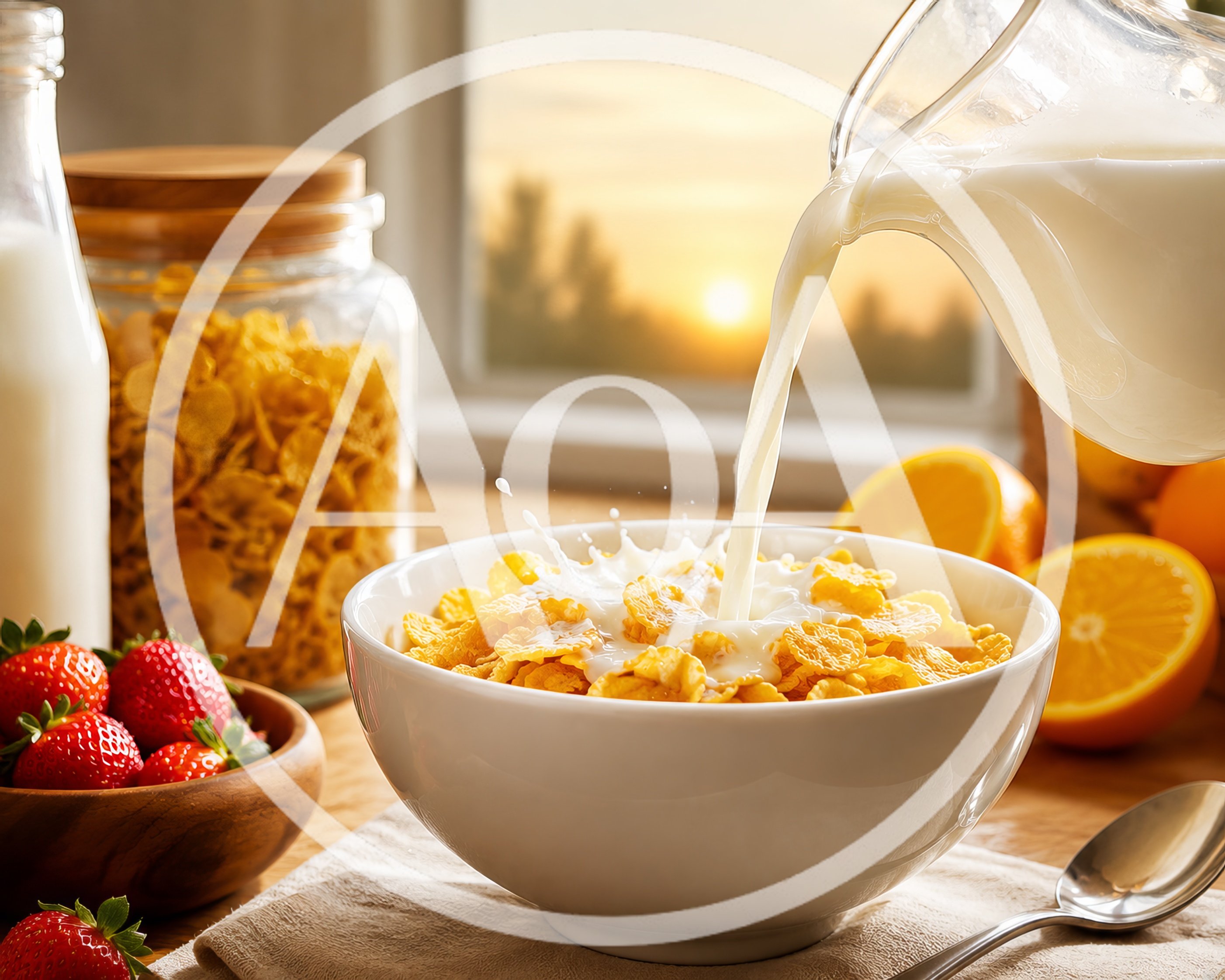 Milk Pouring Into A Bowl Of Cornflakes