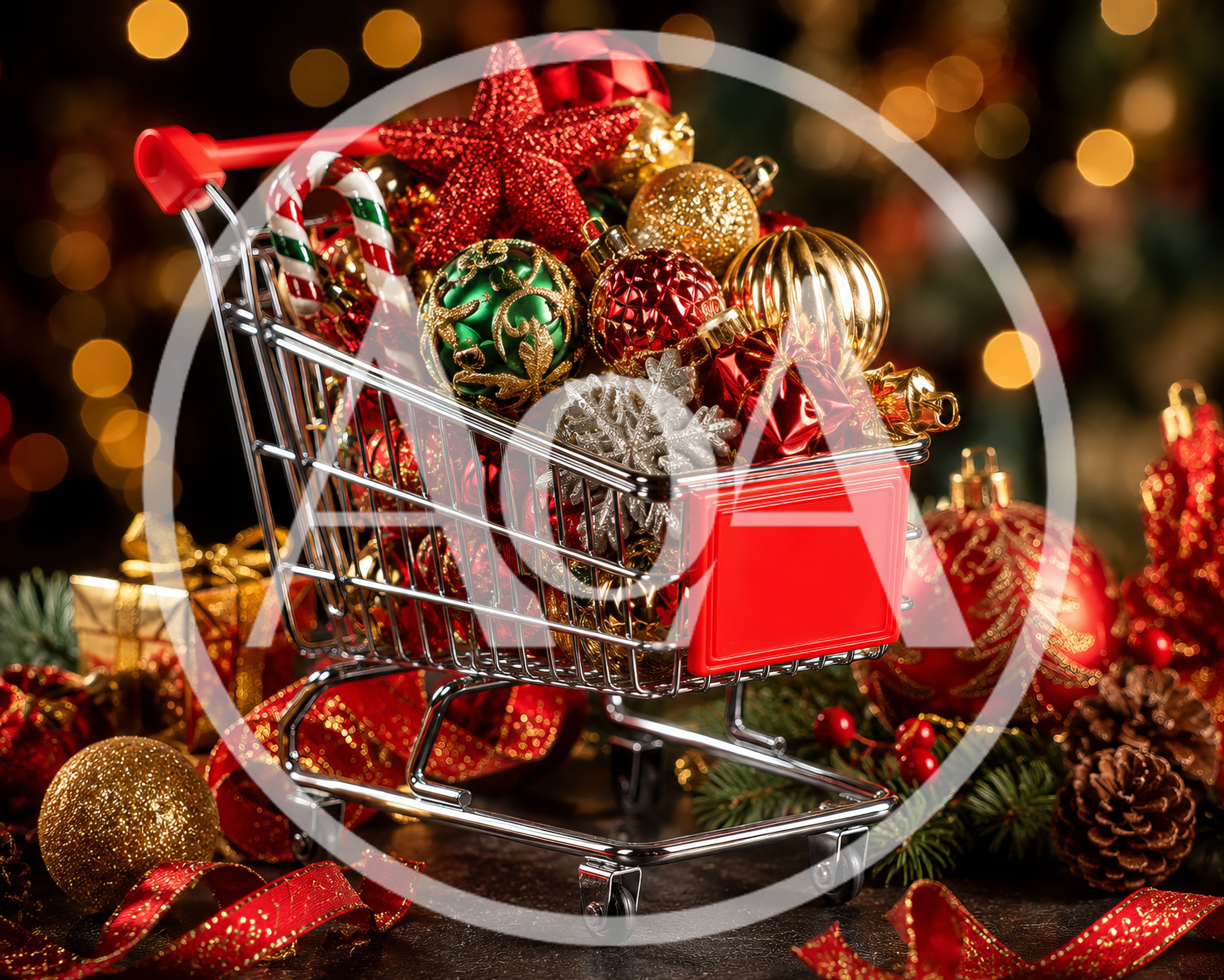 Miniature Shopping Cart Filled With Christmas Ornaments