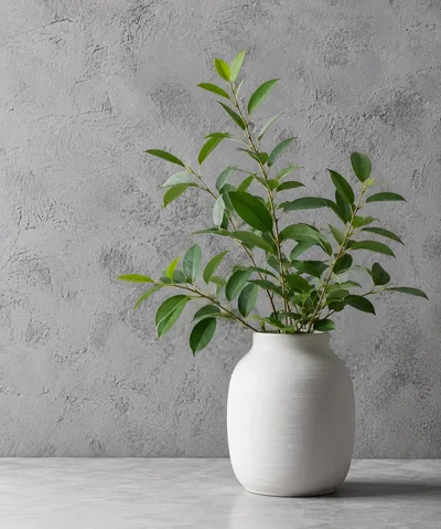 Green Plant in White Vase on Concrete Surface