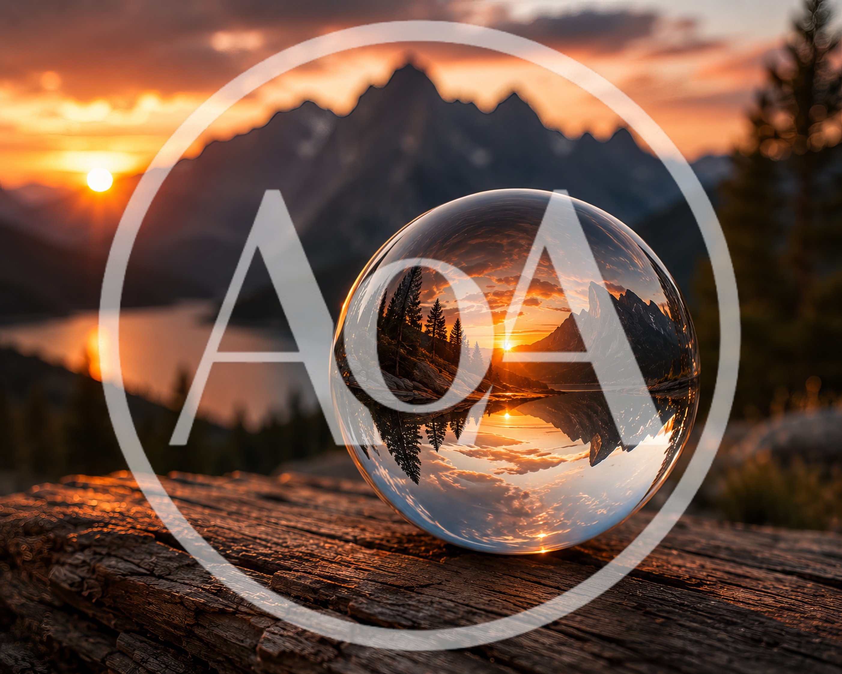 Crystal Ball Reflecting Mountain Sunset Over Lake