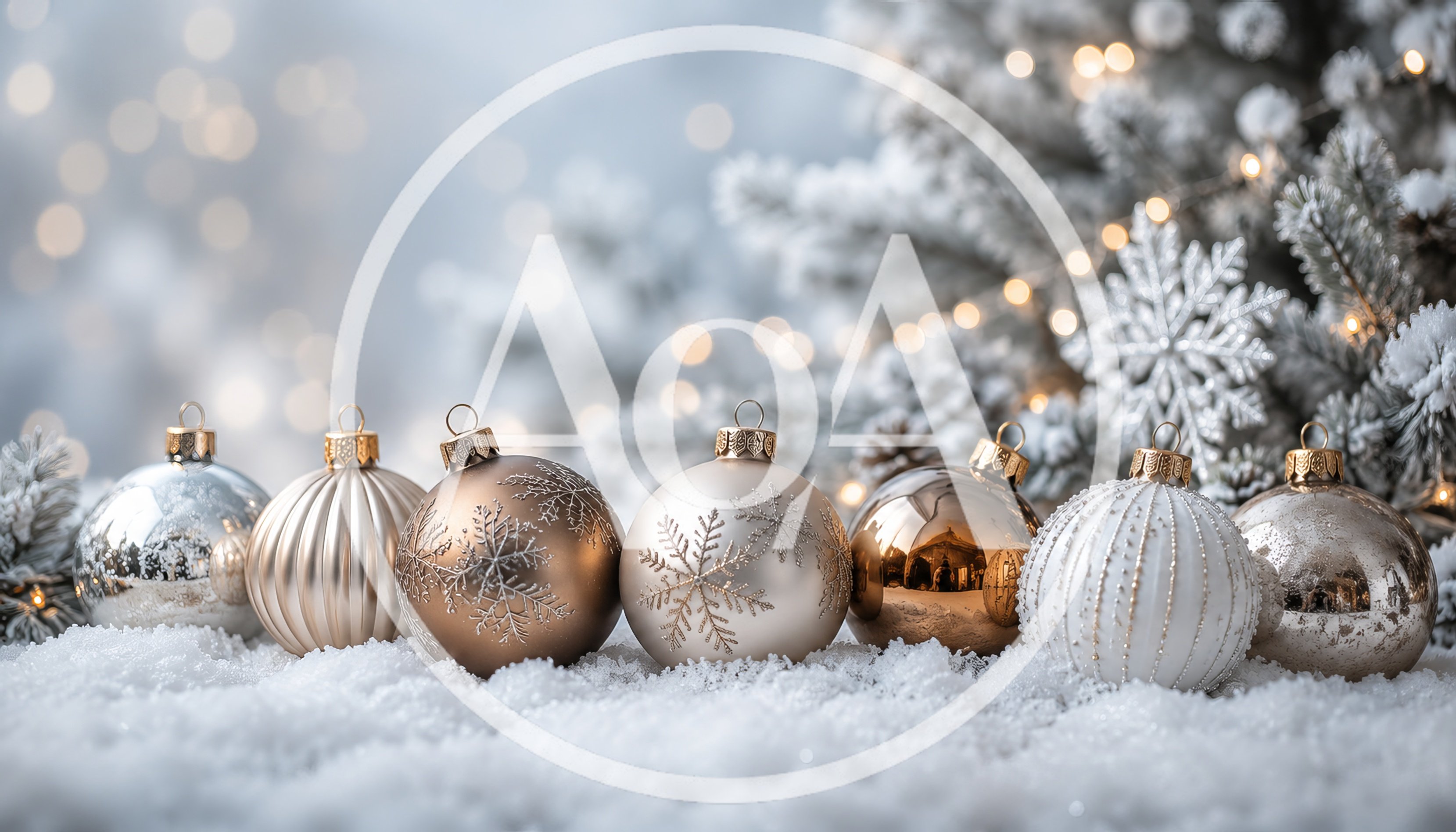 Christmas Ornaments Arranged on Snowy Surface