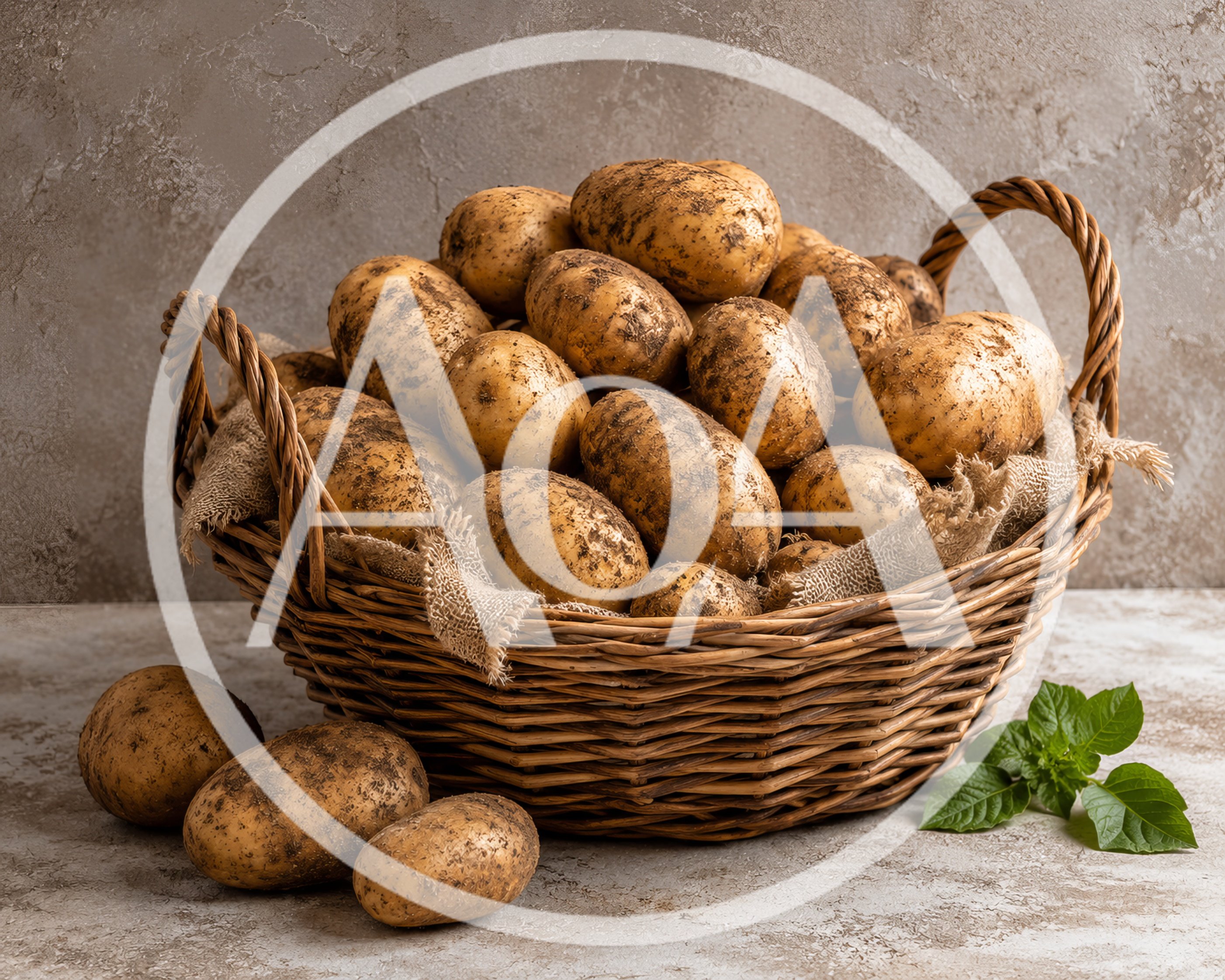 Fresh Raw Potatoes In A Woven Wicker Basket