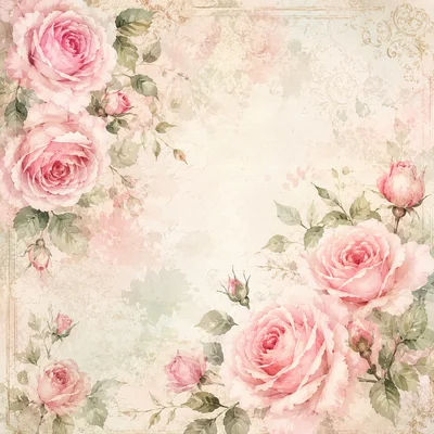 Vintage Floral Background With Pink Roses