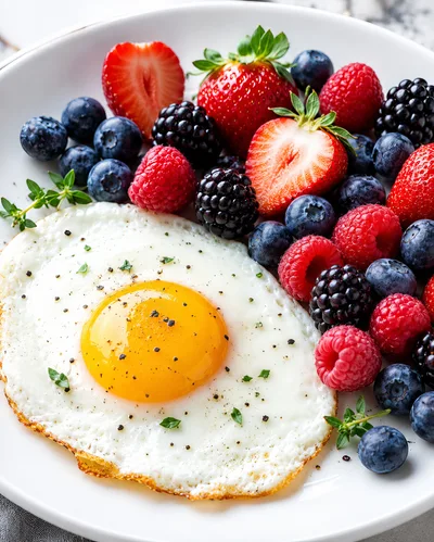Fried Egg With Fresh Berries On A Plate
