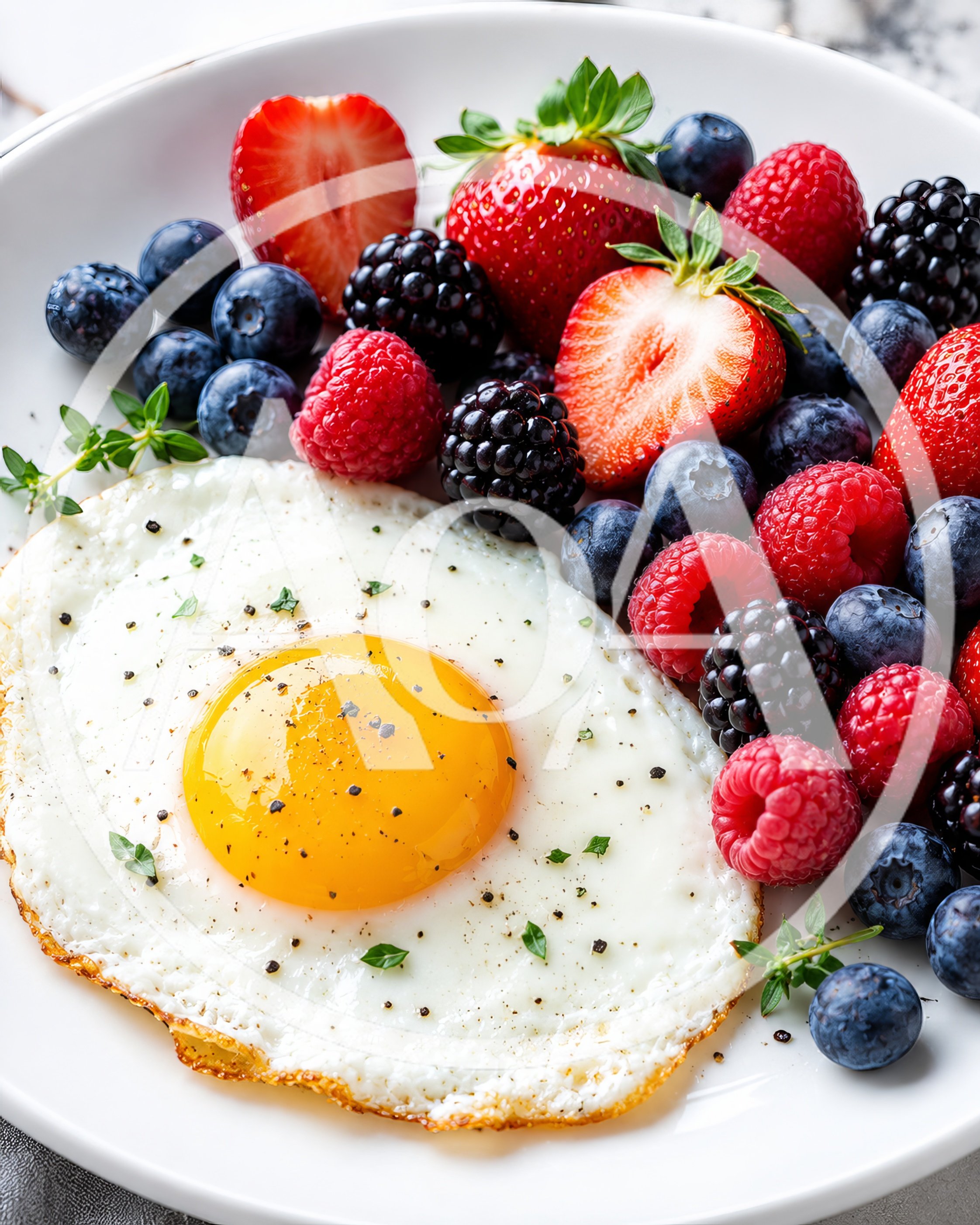 Fried Egg With Fresh Berries On A Plate