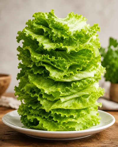 Tall Stack Of Fresh Green Lettuce Leaves