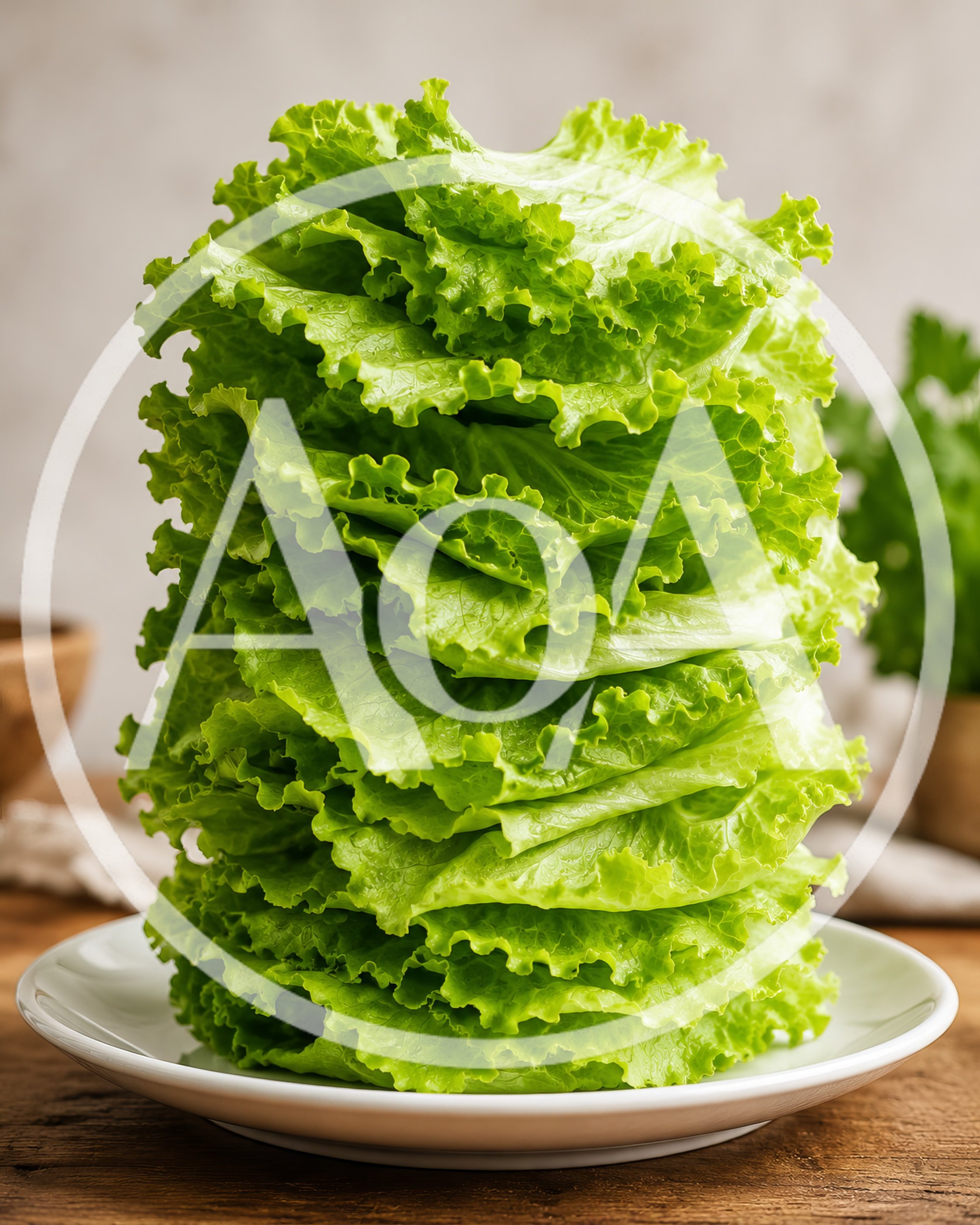 Tall Stack Of Fresh Green Lettuce Leaves