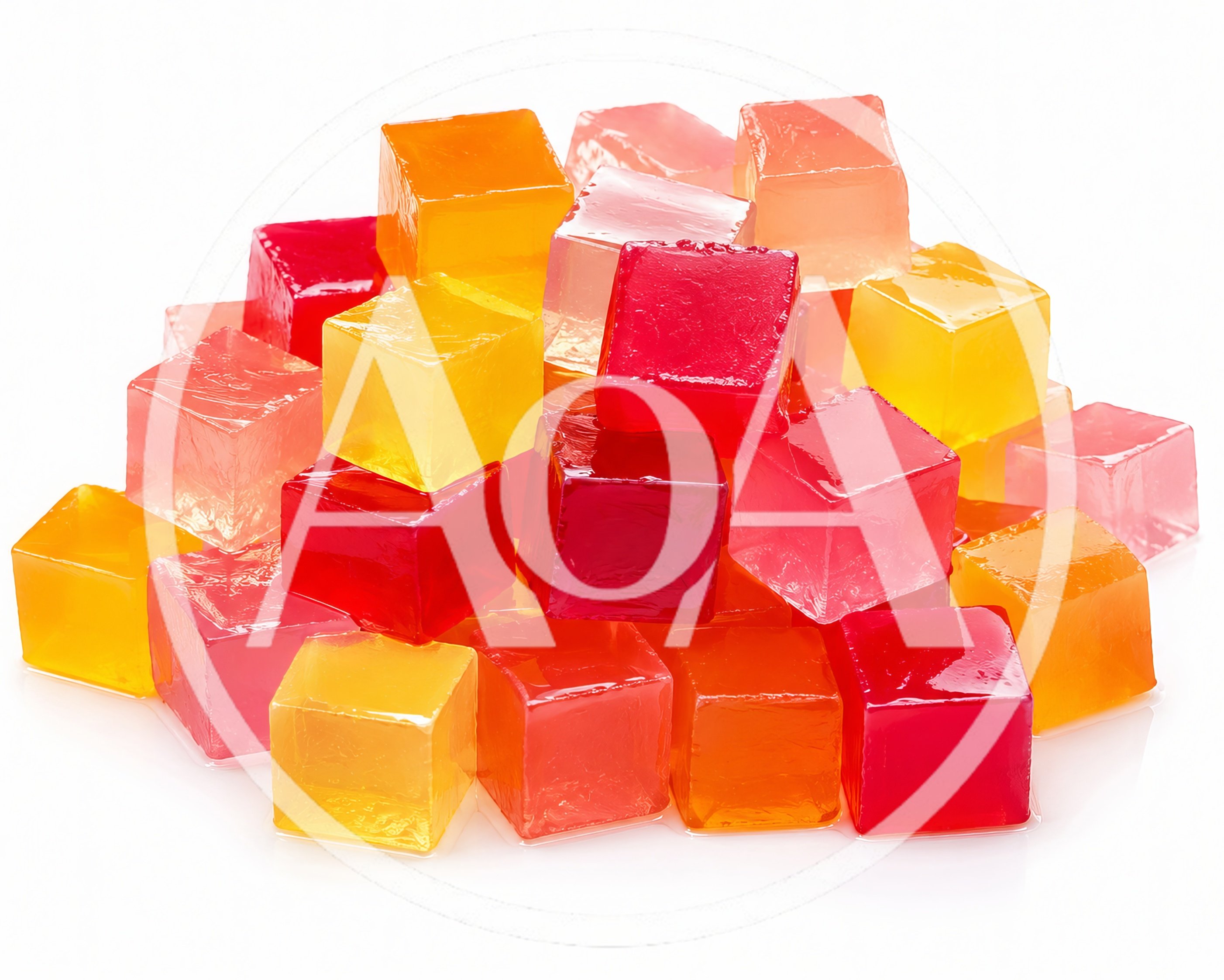 Pile Of Colorful Fruit Flavored Jelly Cubes