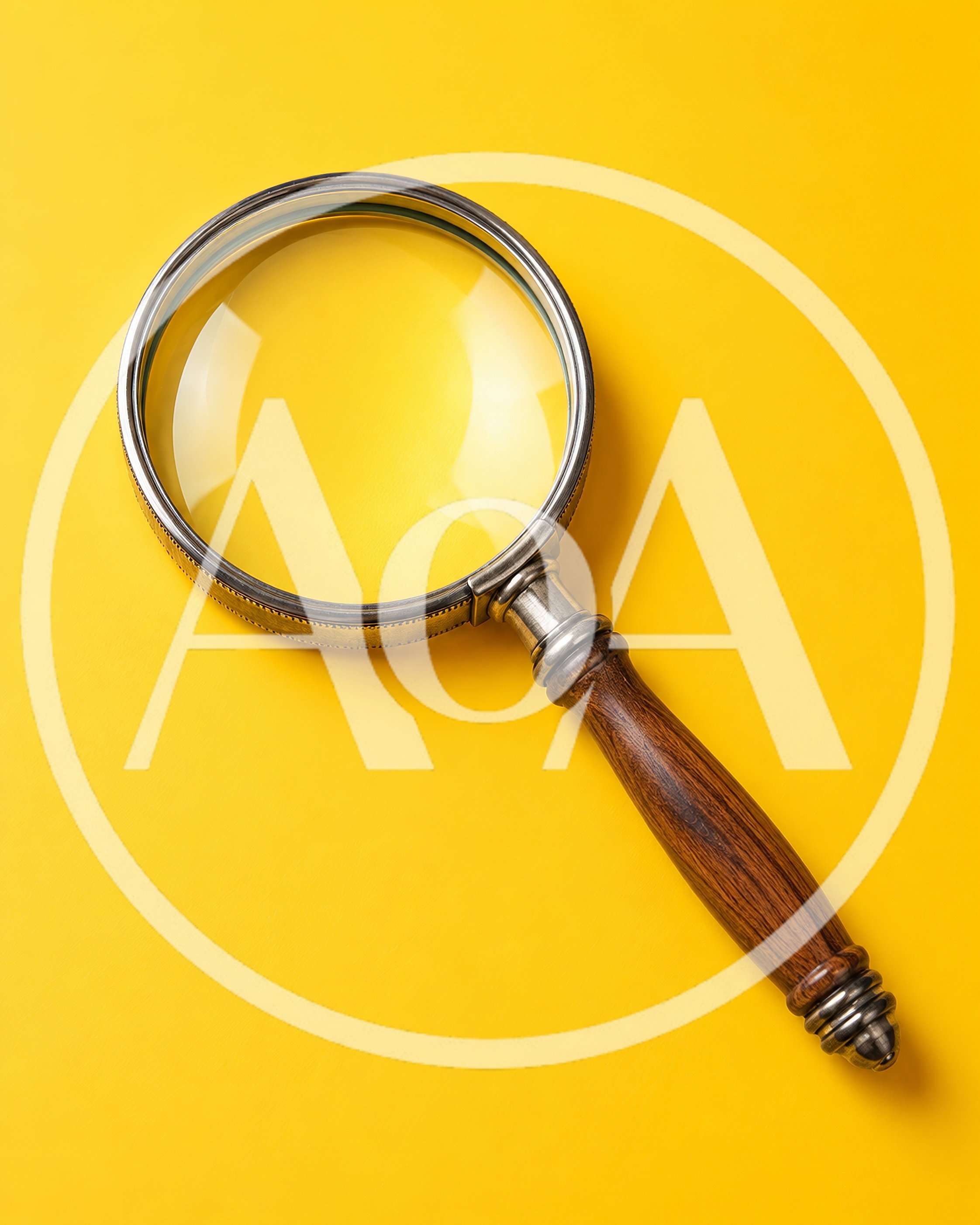Vintage Magnifying Glass With Wooden Handle On Yellow Background