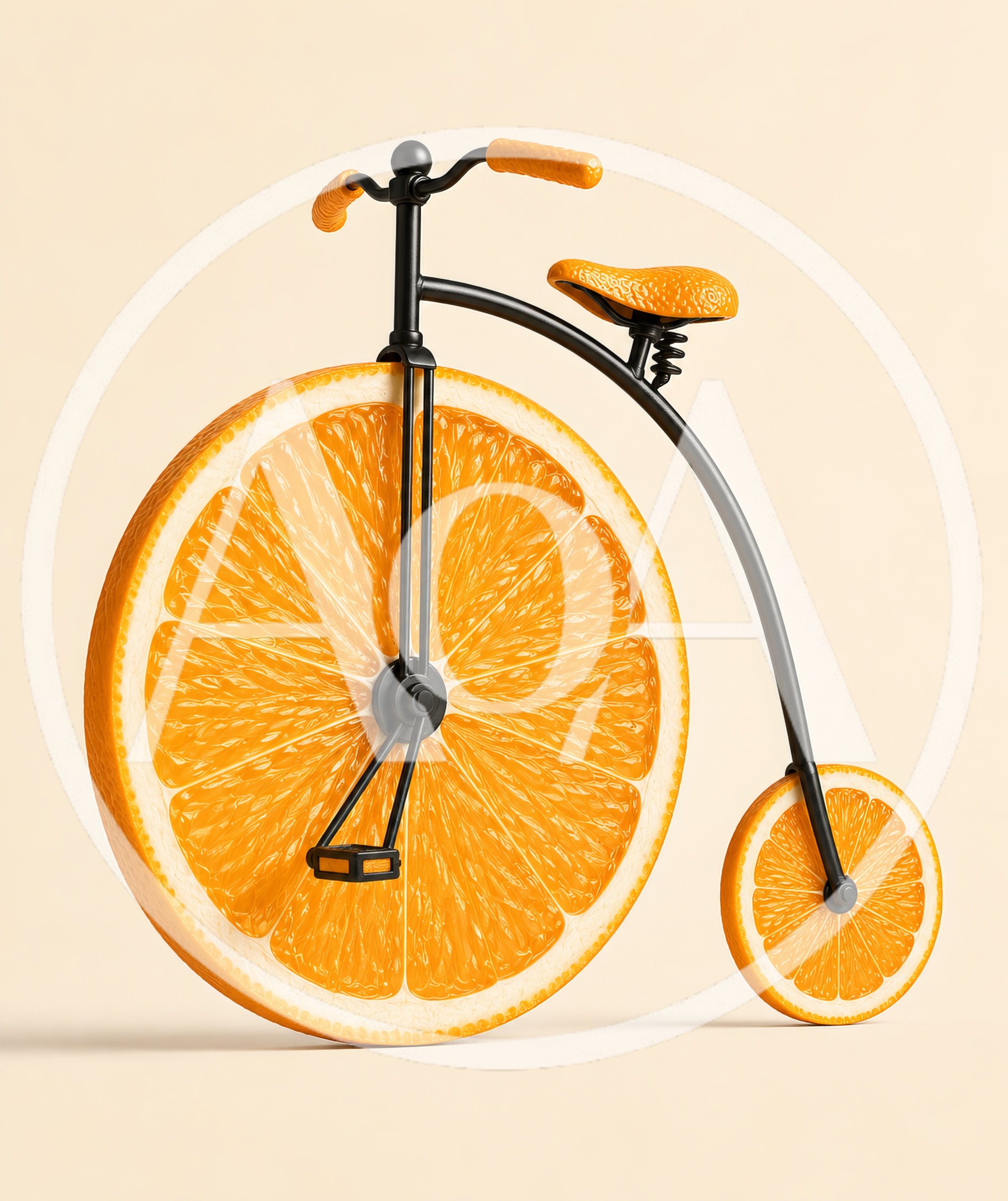 Surreal Penny Farthing Bicycle With Orange Slice Wheels