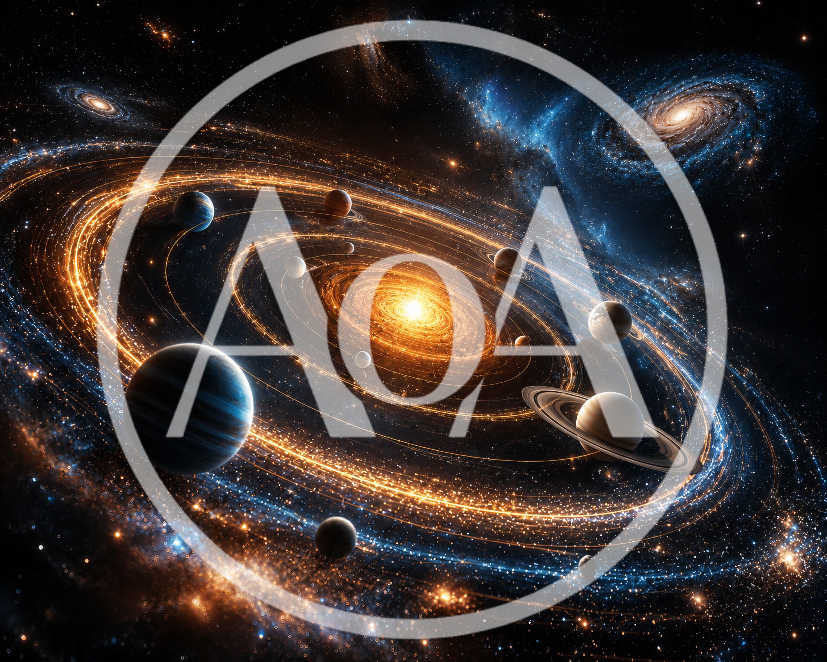 Cosmic Solar System With Glowing Planetary Orbits