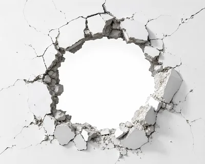 Large Circular Hole In A White Concrete Wall