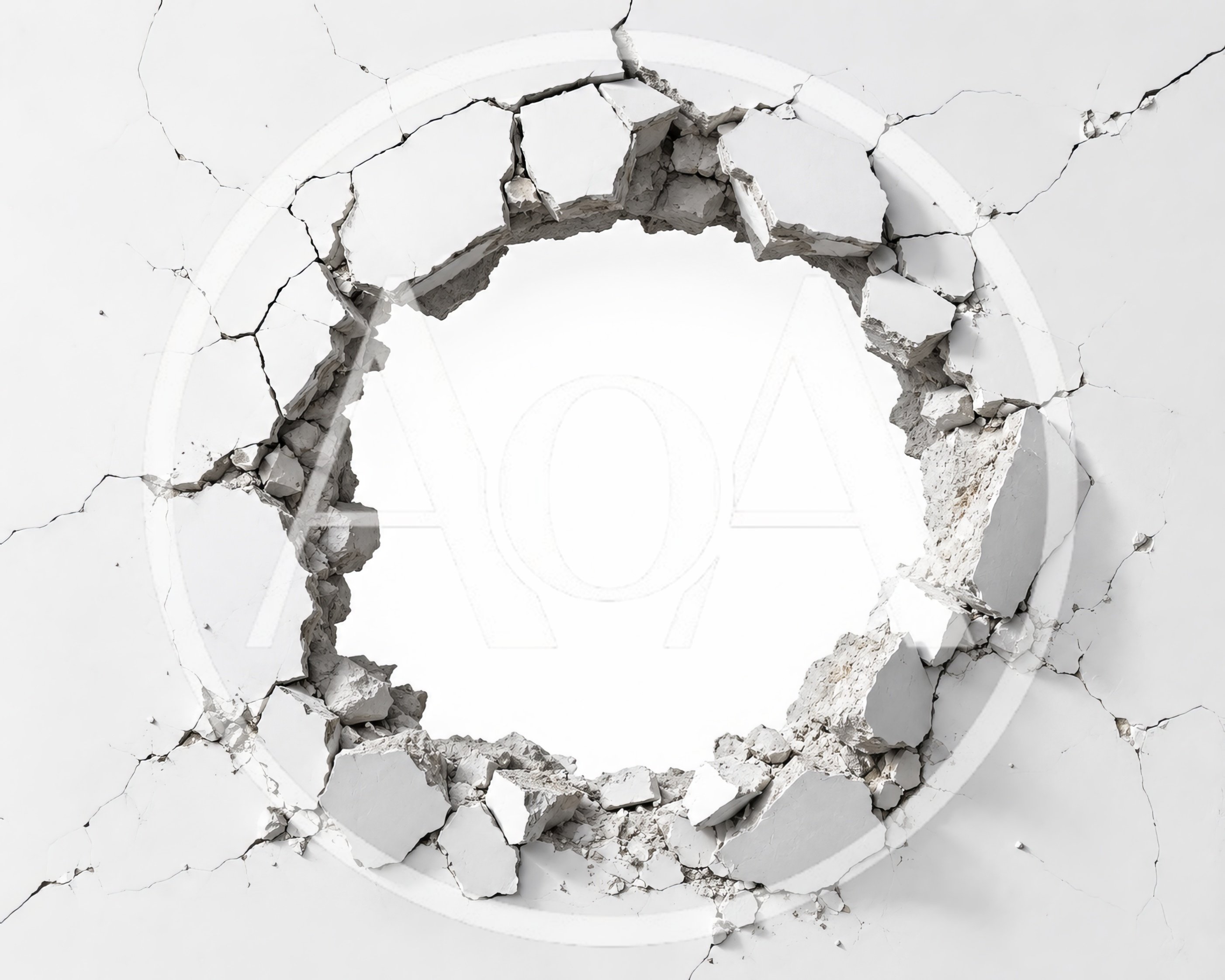 Large Circular Hole In A White Concrete Wall