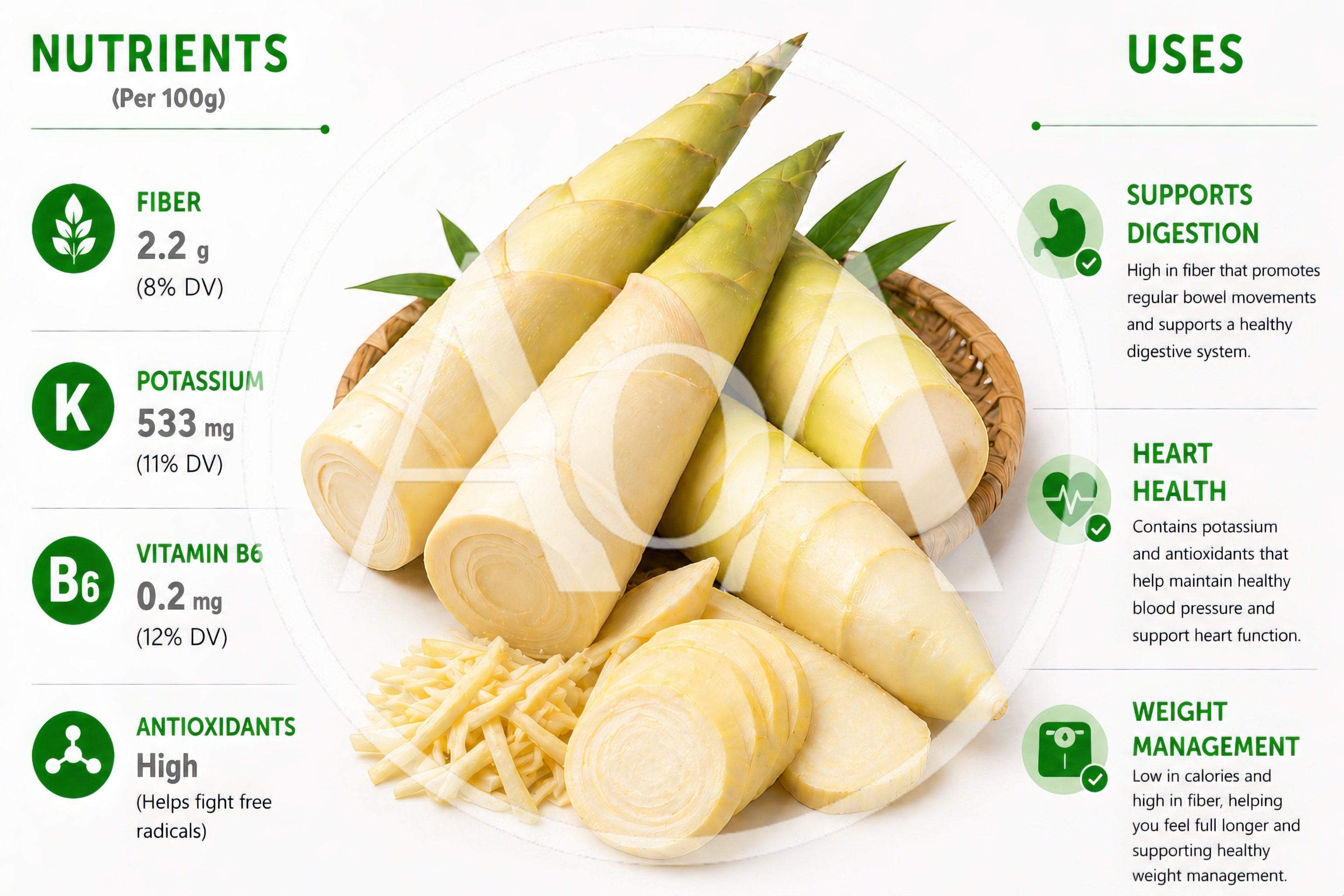 Bamboo Shoots Nutritional Infographic With Health Benefits
